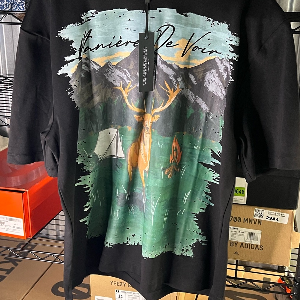 Black Graphic T-Shirt with Nature Print